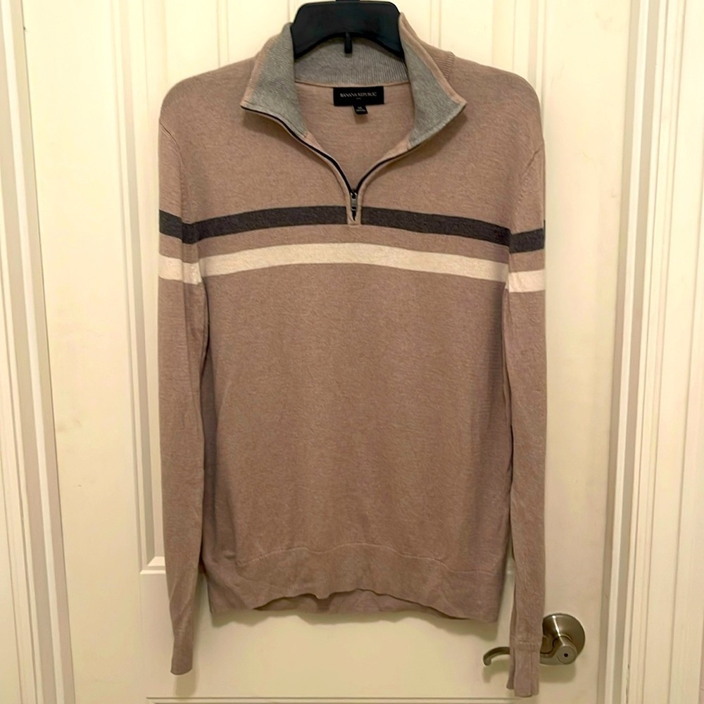 Banana Republic Cashmere blend Mens‎ Grays & white 1/4 zip pullover Sweater Sz L
